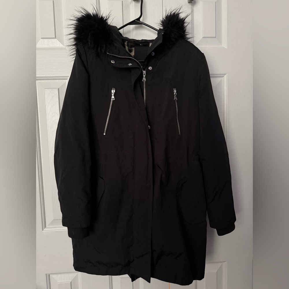 EXPRESS winter jacket coat with faux fur leopard removable vest - Picture 2 of 7